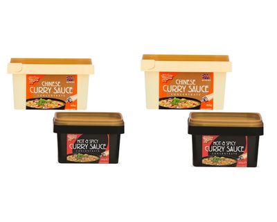 Gold-fiish Hot & Spicy Curry Sauce & Chinese Curry Sauce 405g, 2 Packs of Each (Total 4 Packs) Authentic Flavors Ready-to-Use Sauces for Easy and Delicious Meals