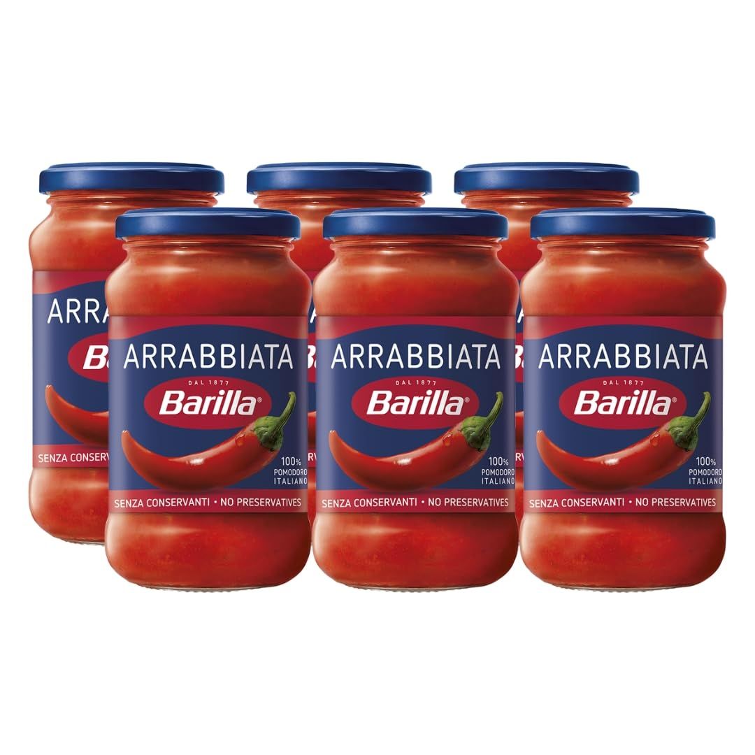 Barilla Arrabbiata Pasta Sauce 6 x 400g - Spicy Italian Tomato with Chilli - No Added Preservatives - Vegan - Perfect for Pasta - Bulk Pack