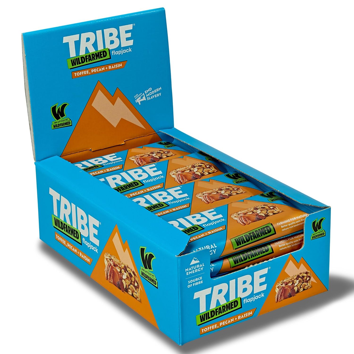 TRIBE x Wildfarmed Vegan Flapjack Bars - Toffee, Pecan &amp; Raisin Oat Bars (16 x 50g Multipack Box) Healthy Energy Snacks Source Of Fibre, Natural Ingredients Sustainable Oats Breakfast Bars