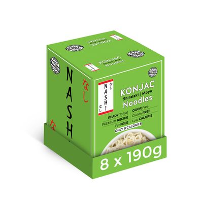 Nashi Konjac Shirataki Noodles 8×190g Odour-Free, Low Calorie, Fat Free & Sugar Free Glucomannan Keto, Vegan & Gluten-Free Konjac Pasta High Fibre, Low Carb Diet Noodles Ready to Eat