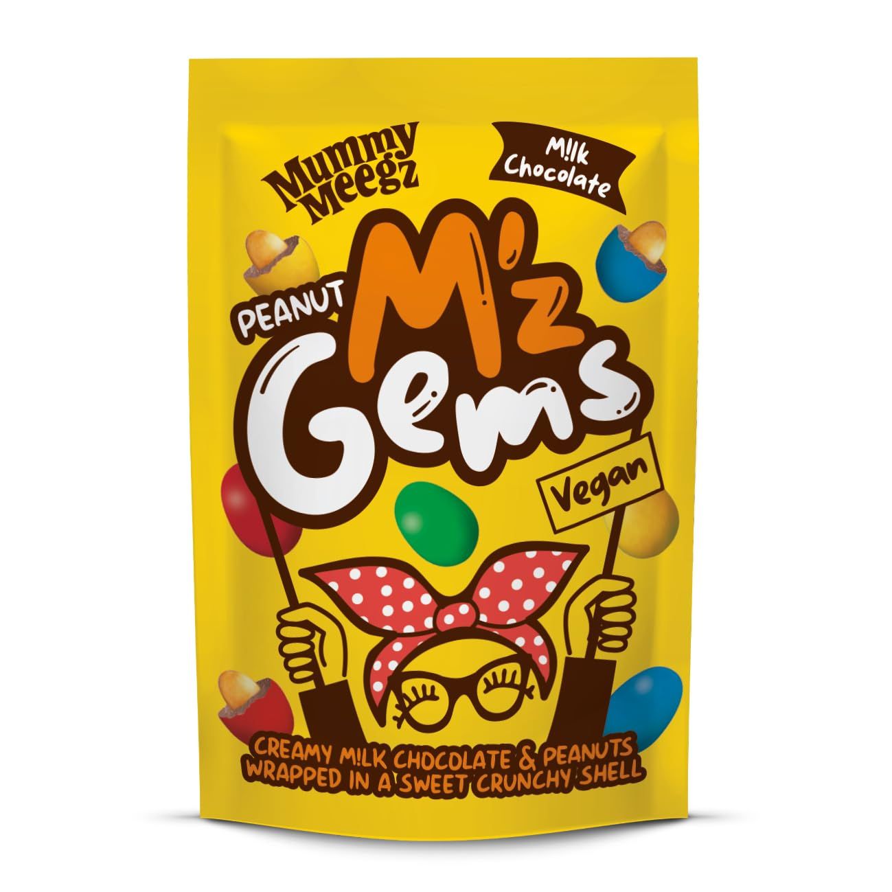 Mummy Meegz M z Gems Peanut Flavour Chocolate Sharing Bag (80g) - Vegan Chocolate Sweets with Crunchy Peanut Centre &amp; Crisp Shell, No Palm Oil