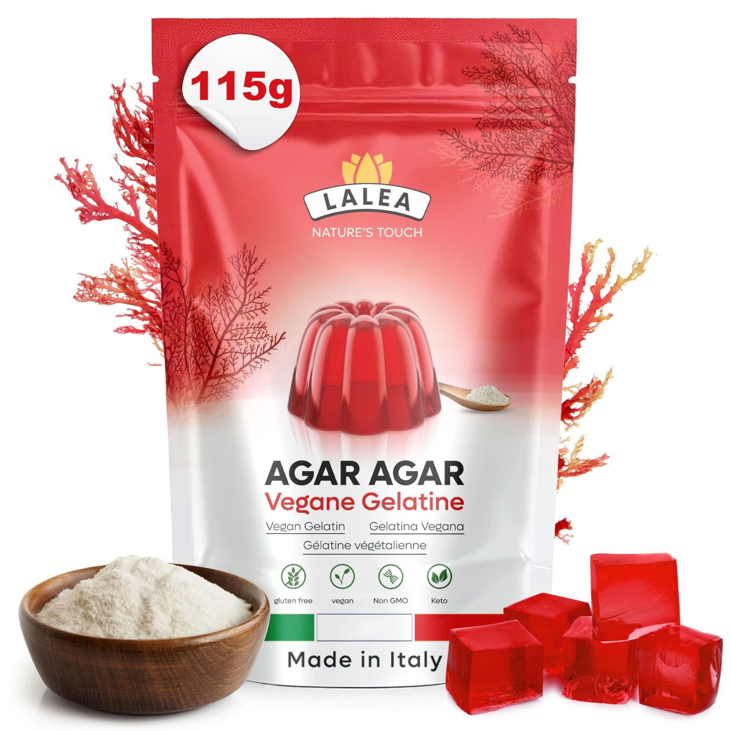 LALEA- Agar Agar Powder 115 g - Vegan Gelatin Powder - Gluten Free, Vegetable Gelatin - Premium Quality for Gelling Agents and Thickeners, Halal, Kosher and Keto