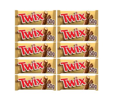 Twix Milk Chocolate Bars with Biscuit &amp; Caramel Pack of 10 50g