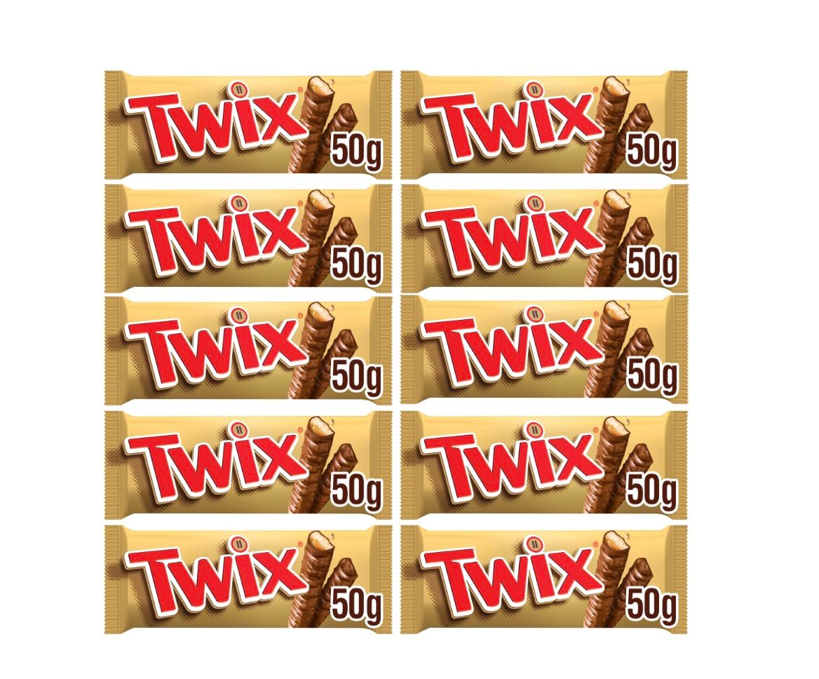 Twix Milk Chocolate Bars with Biscuit &amp; Caramel Pack of 10 50g