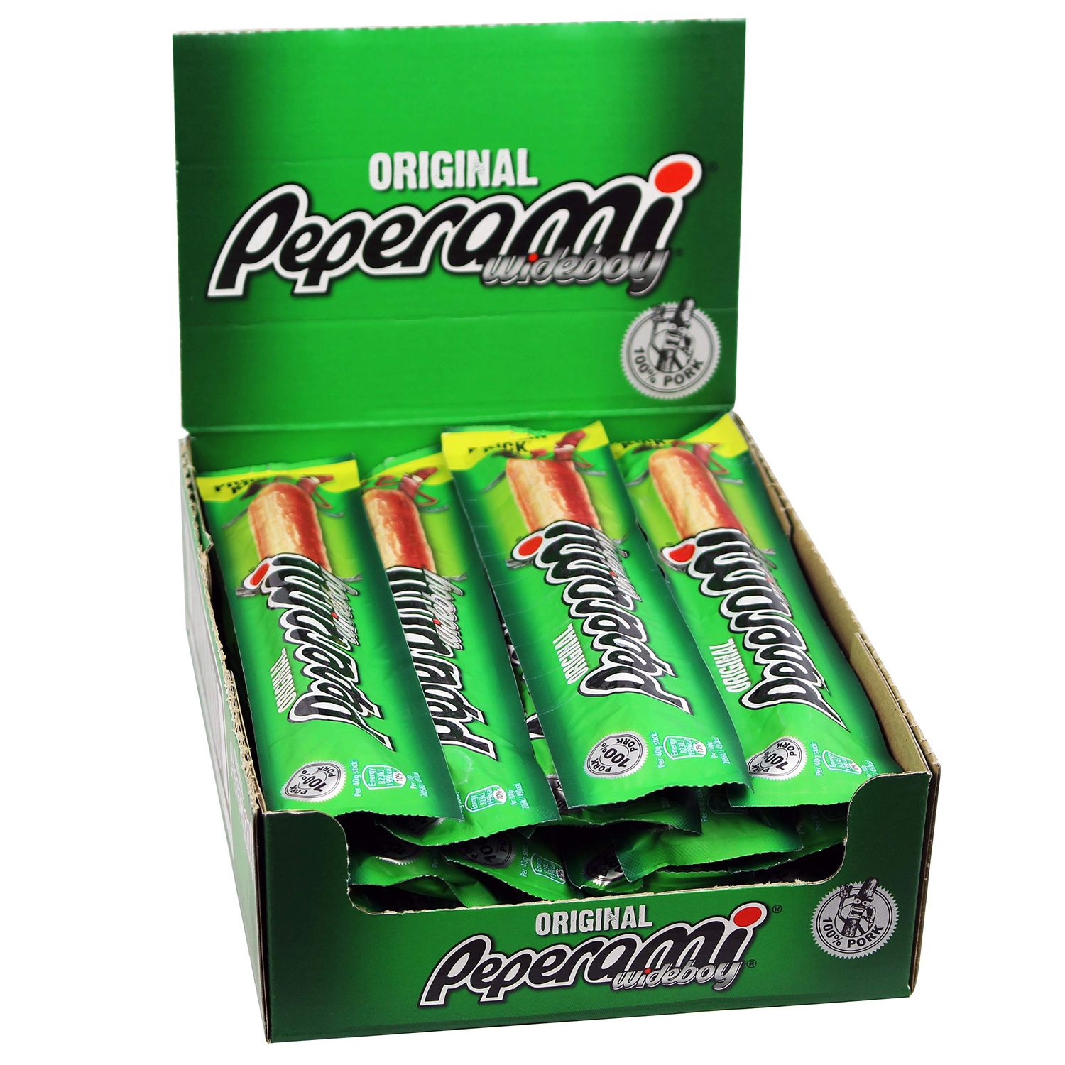 Peperami Wideboy - Original Flavour - Smoked Pork Salami Sausage Meat Snacks - Box of 20 x 40 Grams