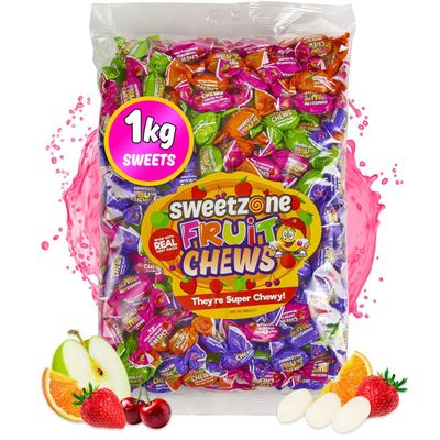 Sweetzone Fruit Chews - 1kg Bag of Sweets - Enjot the Irresistible Gummy Sweets and Chewy Sweet Fruity Candy - Experience the Burst of Fruity Flavours in Every Piece - Halal Sweet for Everyone