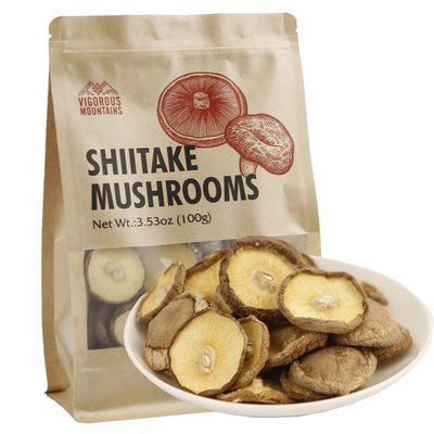 VIGOROUS MOUNTAINS Dried Shiitake Mushrooms for Cooking, Pure Aroma Thin Cap Without Stem, Rehydrate Quickly, Soft Texture Gourmet Dried Mushrooms Shiitake 100g