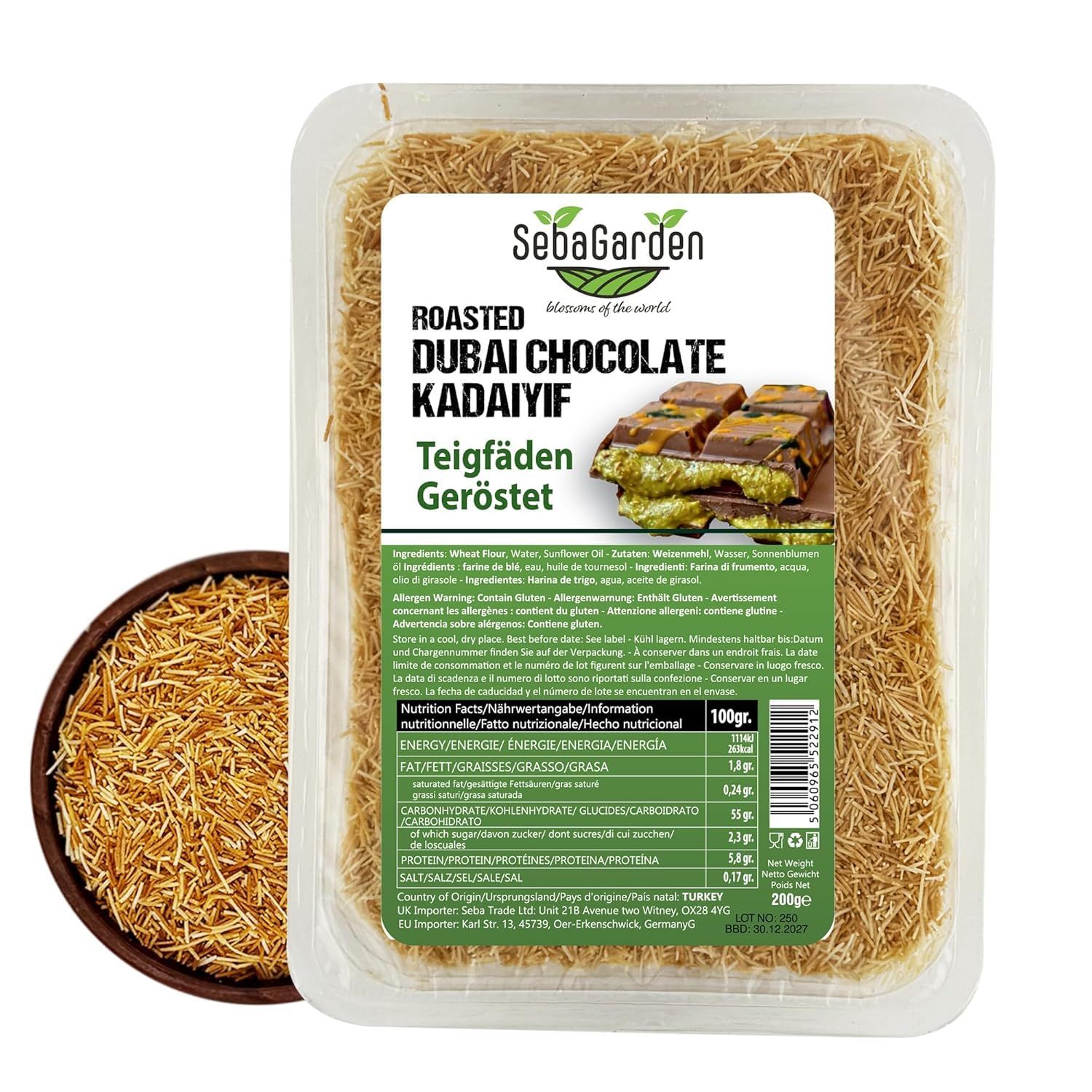 Seba Garden Dried &amp; Roasted Chopped Dubai Chocolate Kadaifi/Kunafa - Authentic Kadaif Premium Quality Kadayif from Turkey (Kadaifi Only)