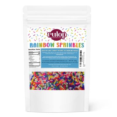 Rulop Dairy Free Rainbow sprinkles 200g, Colourful Sugar Strands That Are a Tasty and Exciting Option For Topping Cakes, Ice Cream and Cookies (Pack of 1) Rulop Dairy Free Rainbow sprinkles 200g, Colourful Sugar Strands That Are a Tasty and Exciting Option For Topping Cakes, Ice Cream and Cookies (Pack of 1)