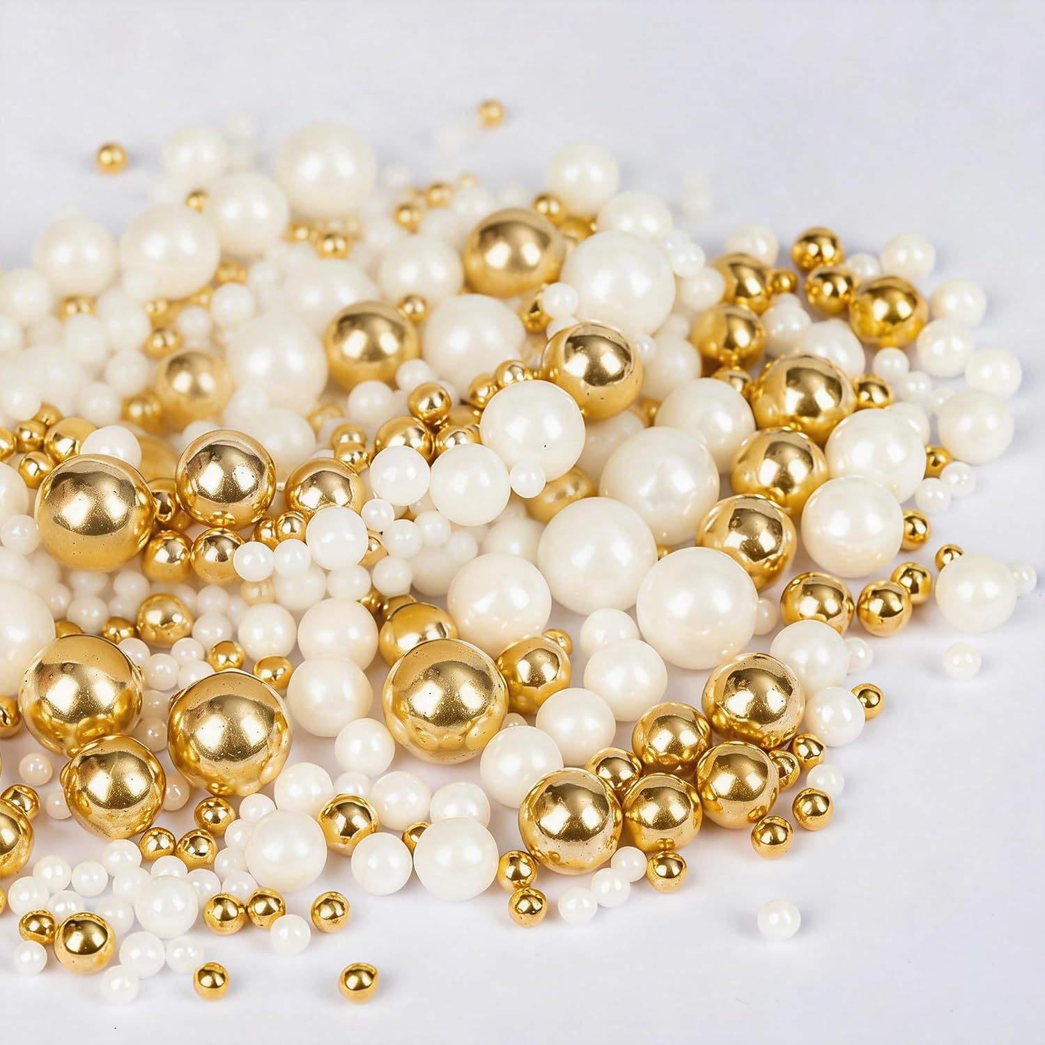Edible White Gold Pearl Sugar Sprinkles, 130g, Gold Cake Decoration, Gold Sugar Pearl Sprinkles for Cake Decorating, Cupcake Topper, Holiday Birthday Party Supplies