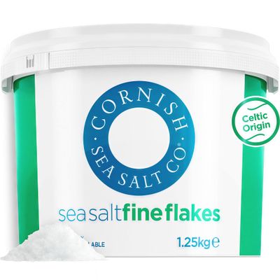 Cornish Sea Salt Celtic Sea Salt Fine Flakes 1.25kg - 100% Natural Unrefined Mineral Rich Mini Flakes Sea Salt, Hand Harvested Celtic Origin, for Baking, Cooking, Table Seasoning, Quick Dissolve