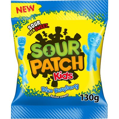 Sour Patch Kids Blue Raspberry, Soft &amp; Chewy Sour Then Sweet Candies, 130 g Bag (Pack of 1)