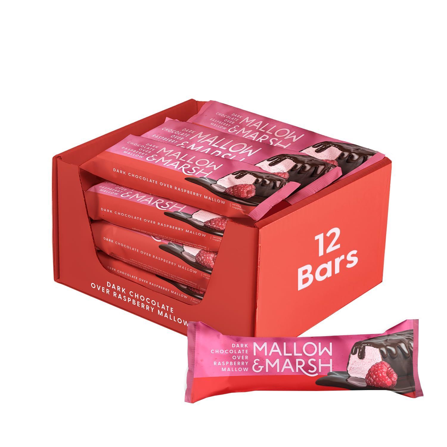 Mallow &amp; Marsh Raspberry Marshmallow Bar Coated in 70% Dark Chocolate - Multipack - 12 x 35g