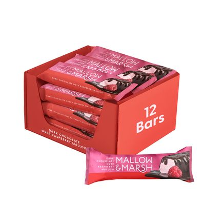 Mallow &amp; Marsh Raspberry Marshmallow Bar Coated in 70% Dark Chocolate - Multipack - 12 x 35g
