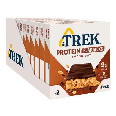 JB's Trek Cocoa Chocolate Flavour Topped Oat Protein Flapjacks, 150 g, Pack of 12