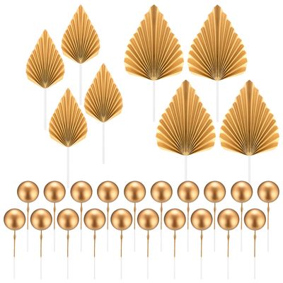 28 Pcs Gold Cake Topper Decorations(8 x Paper Palm Fan Cake Decorations, 20 x Round Ball Cake Insert Decoration), Palm Leaf Cake Toppers, Cupcake Decorations for Birthday Party Wedding Decor 28 Pcs Gold Cake Topper Decorations(8 x Paper Palm Fan Cake Decorations, 20 x Round Ball Cake Insert Decoration), Palm Leaf Cake Toppers, Cupcake Decorations for Birthday Party Wedding Decor