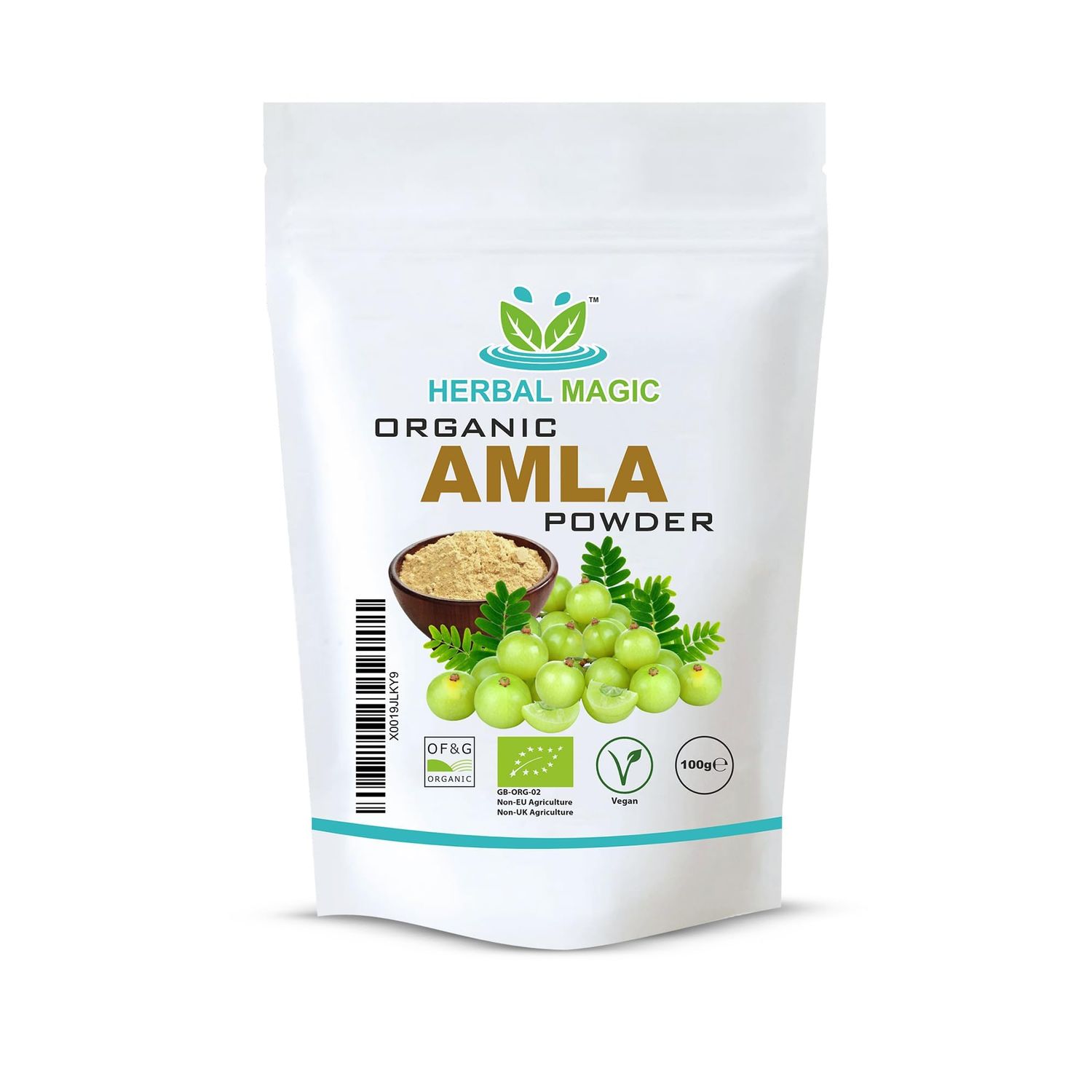 Herbal Magic's Organic Amla Powder (Indian Gooseberry)-Natural Dried (Seedless)-Vibrant Smoothies, Shakes - Hair Mask-Free from Fillers &amp; Preservatives-OF&amp;G UK Certified 100g pack 1