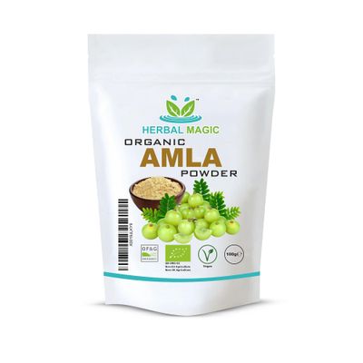 Herbal Magic's Organic Amla Powder (Indian Gooseberry)-Natural Dried (Seedless)-Vibrant Smoothies, Shakes - Hair Mask-Free from Fillers &amp; Preservatives-OF&amp;G UK Certified 100g pack 1