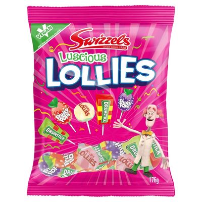 Swizzels Luscious Lollies, Mixed Sweets Bag, Selection of Vegan Lollipops, 176g Bag (Approximately 16 Lollies)