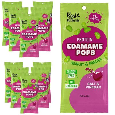 Edamame Beans snack (10x26g Packs) High Protein, High Fibre snack dry roasted edamame, Salt &amp; Vinegar flavour. Healthy keto snacks, low carb protein snacks vegan gluten free