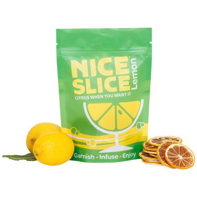 NICE SLICE Dried Lemon Slices - 100% Natural Dehydrated Lemon Garnish - Approx. 25 Servings - Air-Dried Citrus for Cocktails, Tea, Baking, and Cooking - Resealable Pouch
