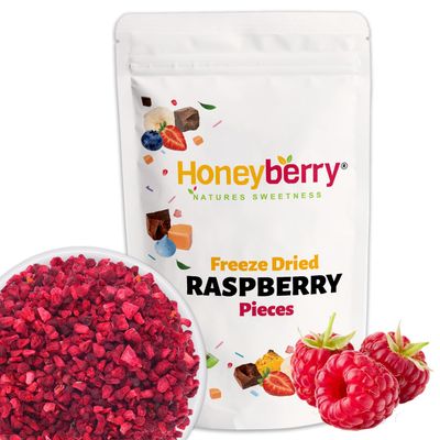 Freeze Dried Raspberry Pieces 100g - Premium Freeze-Dried Fruit Bits - 100% Natural, No Added Sugar or Preservatives Raw Dry Raspberry Grit for Baking, Cake Decorations, Yogurt, Porridge Oat, Smoothie