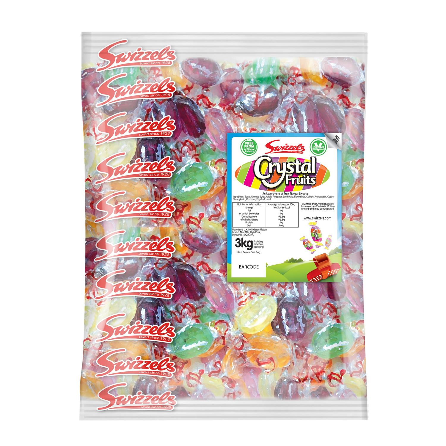 Swizzels Crystal Fruits Flavour Sweets Bag, 3kg Bulk Bag