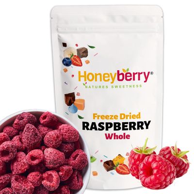 Freeze Dried Raspberry Whole 100g - 100% Natural Freeze Dried Fruits - Dry Raspberries Perfect for Baking, Cake Decorations, Keto Snack, Cocktail Garnish - Dehydrated Berries for Drinks or Snacking