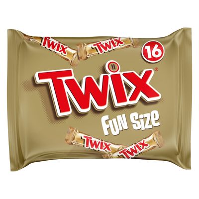 Twix Chocolate Funsize Bulk Bag, Chocolate, Caramel &amp; Biscuit Bars, 333g, 16 pack
