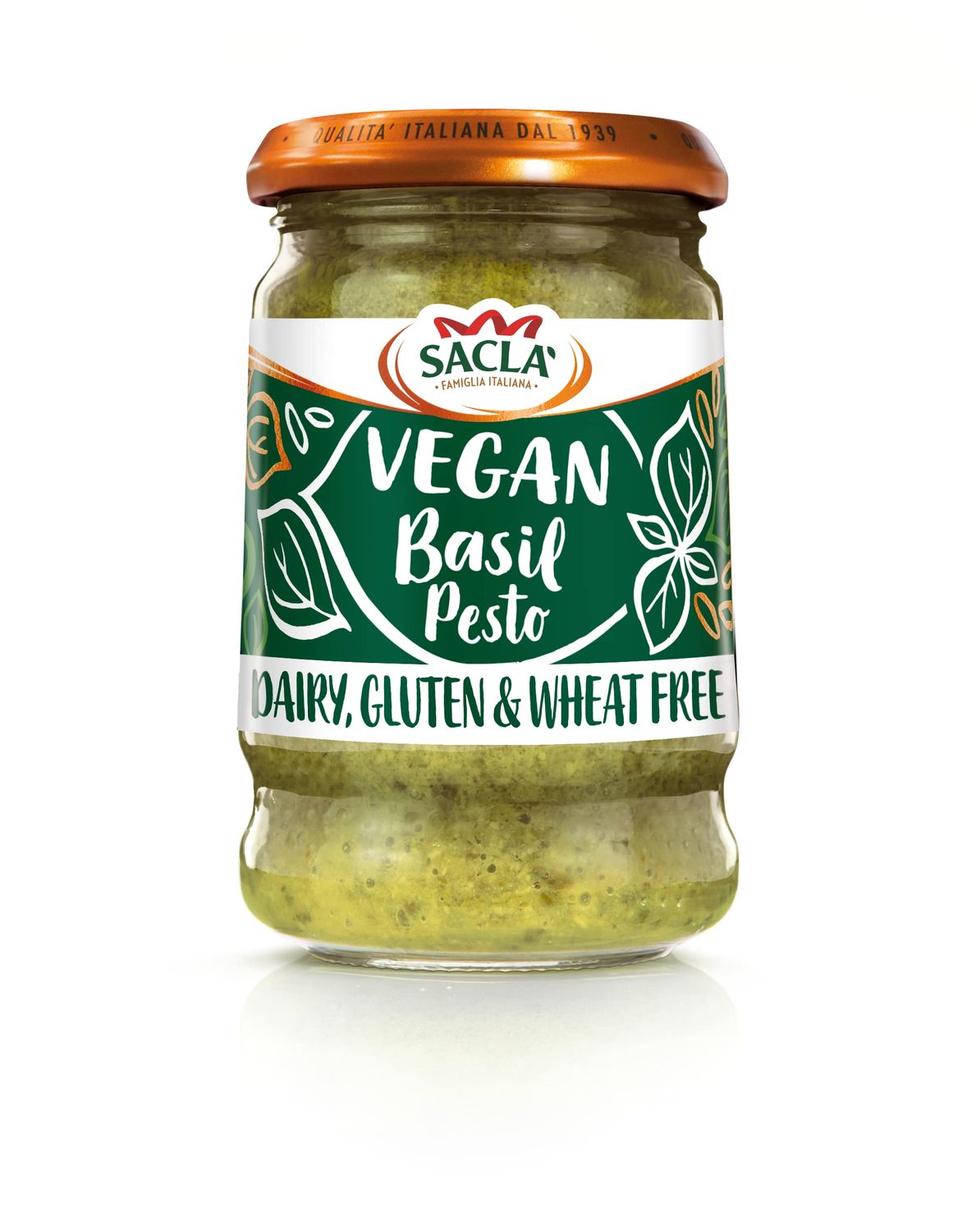 Sacla Italian Vegan Basil Pesto - Perfect with Pasta, Pizza, Garlic Bread and Tagliatelli - Made with Fresh Basil Leaves, Pine Nuts and Olive Oil - 190g (Pack of 1)