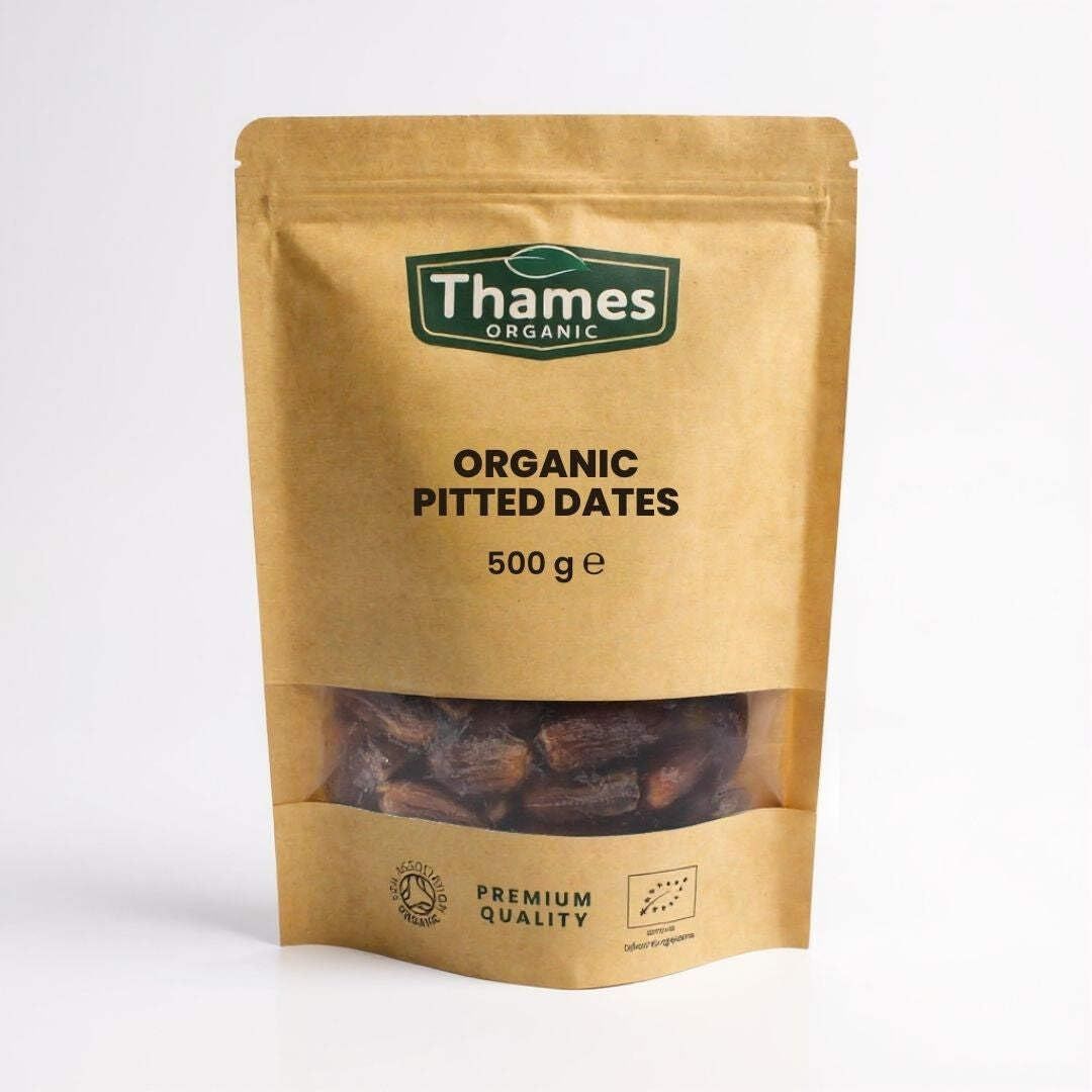 Organic Dried Pitted Dates - Raw, Vegan, GMO-Free - No Additives or Preservatives, High Fibre, Certified Organic - Nutritious, Delicious, and Convenient - Thames Organic 500g