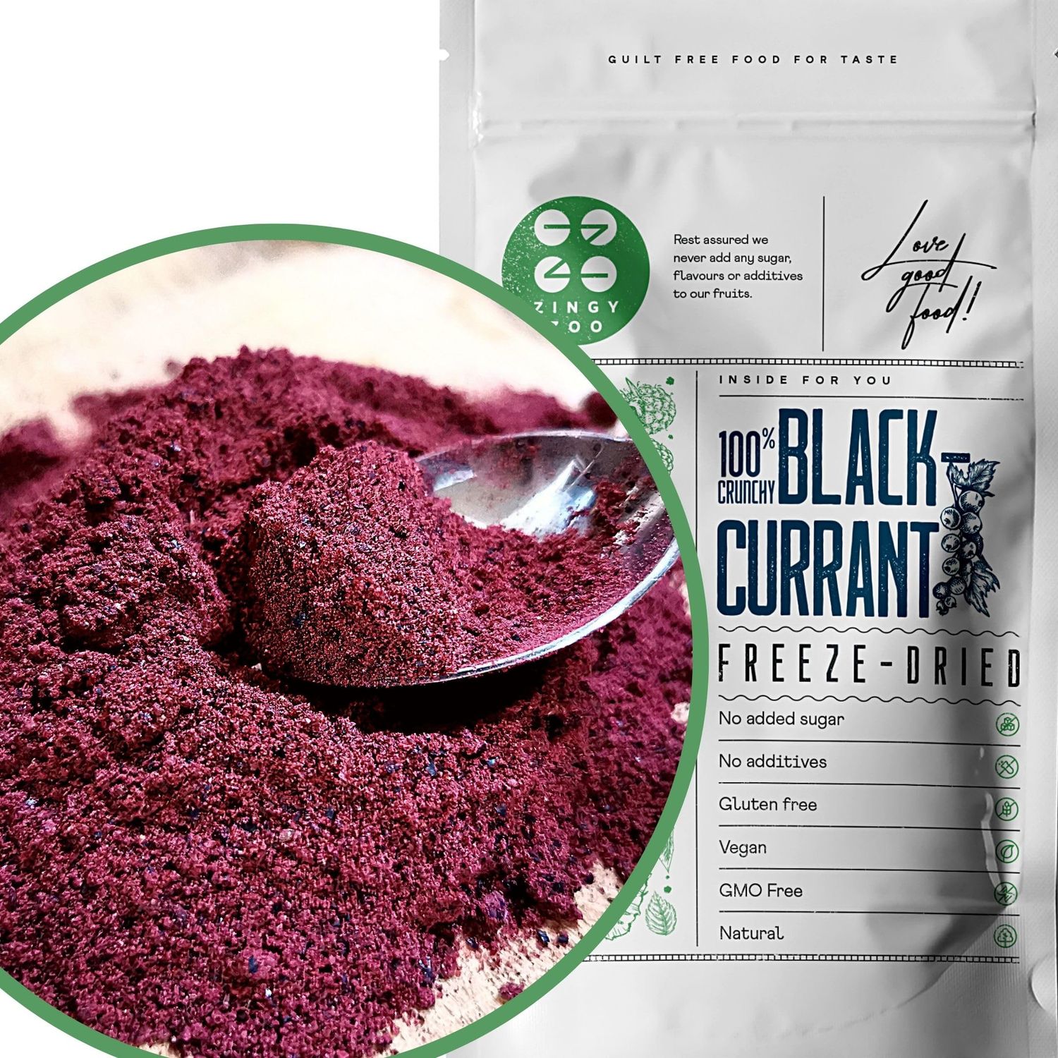 Freeze Dried Blackcurrant Powder Pure Natural Blackcurrants Fruit Milled to Fruit Powder Freeze Dried Fruit for Smoothies or Protein Bowls Berry Powder ZingyZoo (100g)