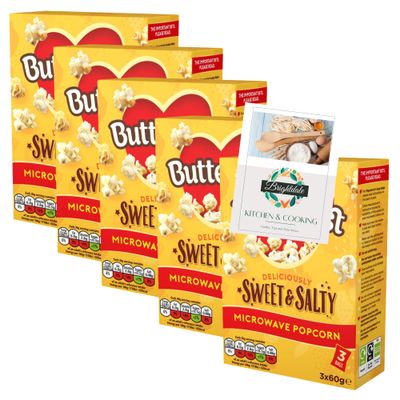 Microwave Popcorn Bundle with Butterkist Sweet &amp; Salted Microwave Popcorn (3 x 60g) 5 Pack + Brightdale Kitchen Booklet