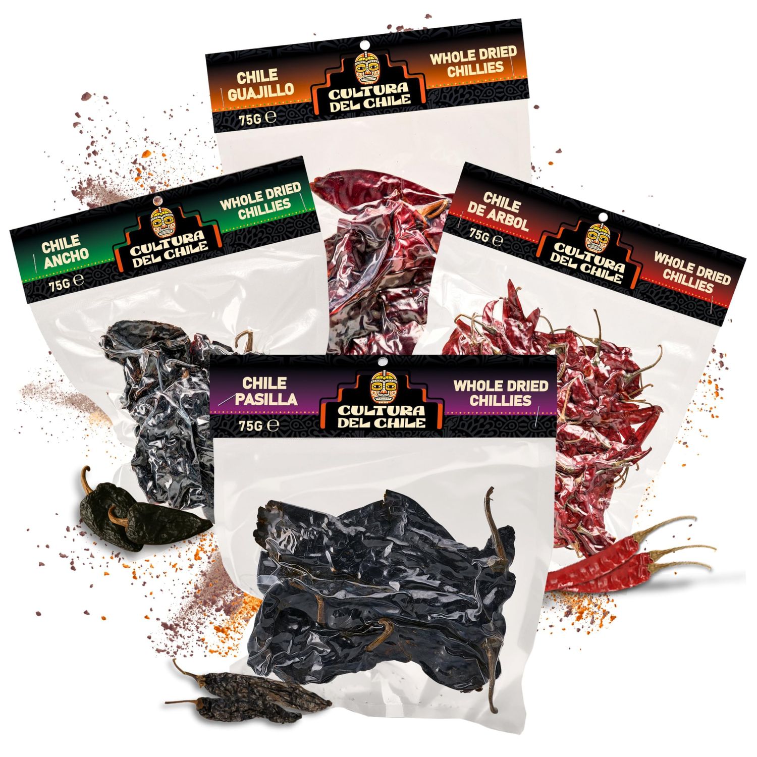 Mexican Whole Dried Chilli Bundle. Ancho, Guajillo, Arbol, and Pasilla (300g Total). All Natural, Staple Chillies for Authentic Mexican Taste. Great for Birria Tacos, Mole, Tamales and Salsa