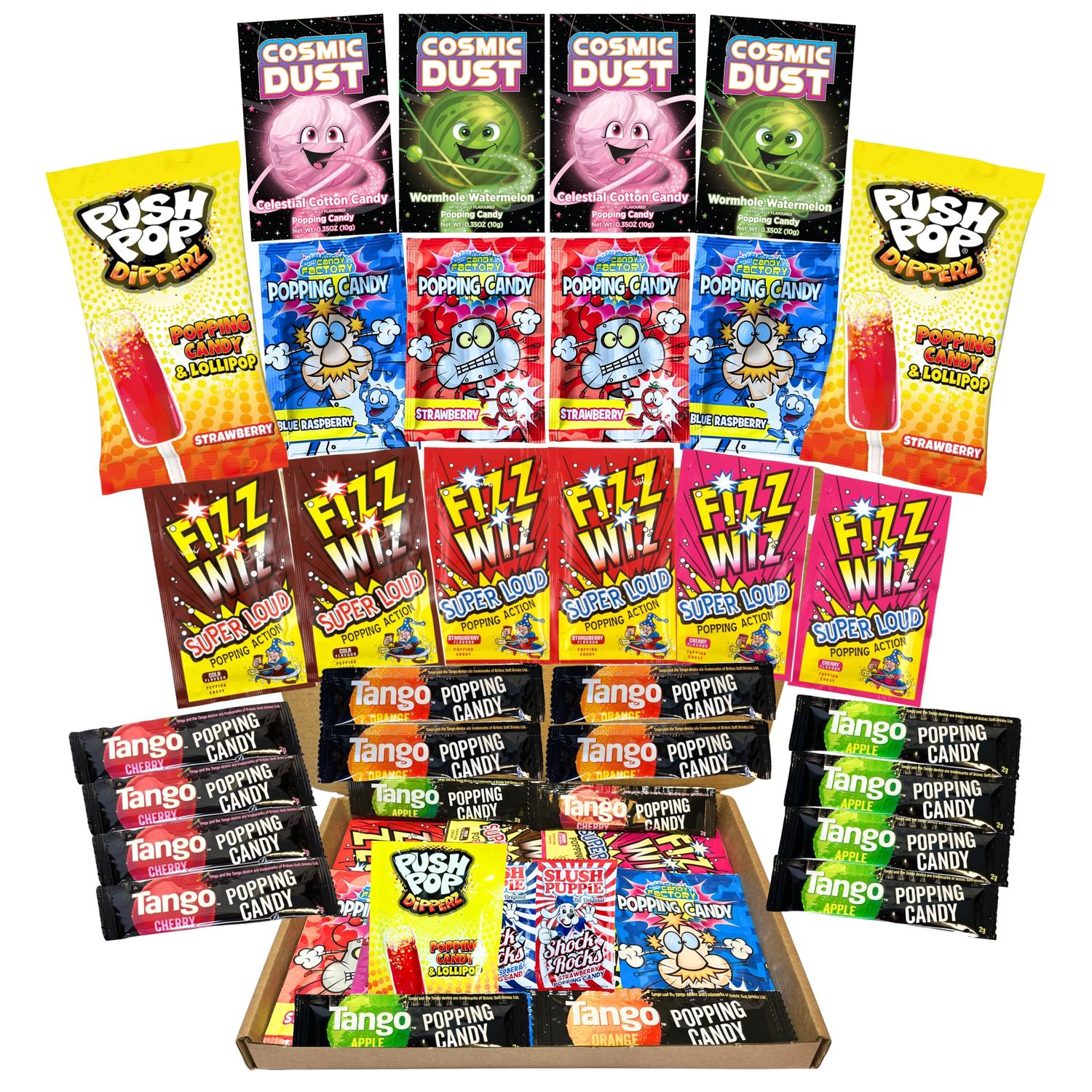 Mega Popping Candy Bundle 28Pcs Variety Box Including Every Flavour Strawberry, Apple, Blue Raspberry, Cherry, Orange Fizz Wiz, Tango, Popping Lollipop &amp; More Letterbox Sized