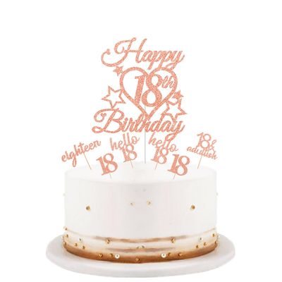 bng-bng 18th Birthday Cake Topper,Rose Gold Glittery Happy 18th Birthday Cake Cupcake Toppers For Girls 18 Eighteen Years Old Birthday Party Supplies Decorations