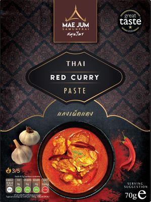 Authentic Thai Red Curry Paste by Mae Jum 3 pack x 70g Medium Spice Great Taste Award Winner Up to 8 Servings per Pack 100% Natural Vegan Paste Gluten Free