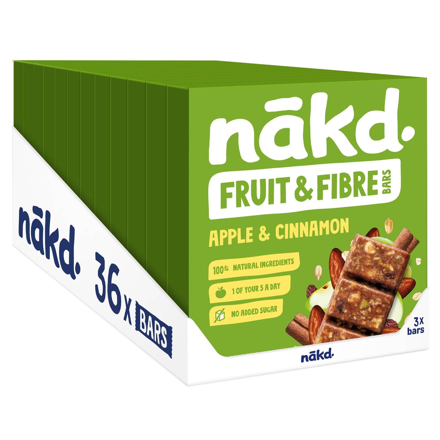 nakd. Fruit &amp; Fibre bars - Apple &amp; Cinnamon - High in fibre - 100% Natural ingredients - No added sugar - Vegan - 36 x 44g bars - 1584g