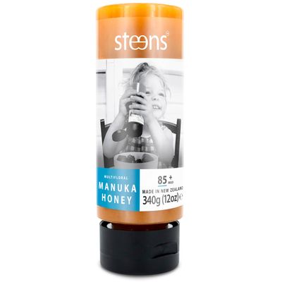 Steens Manuka Honey - MGO 85+ - Pure &amp; Raw 100% Certified Manuka Honey - Bottled and Sealed in New Zealand - 340g in Squeezy