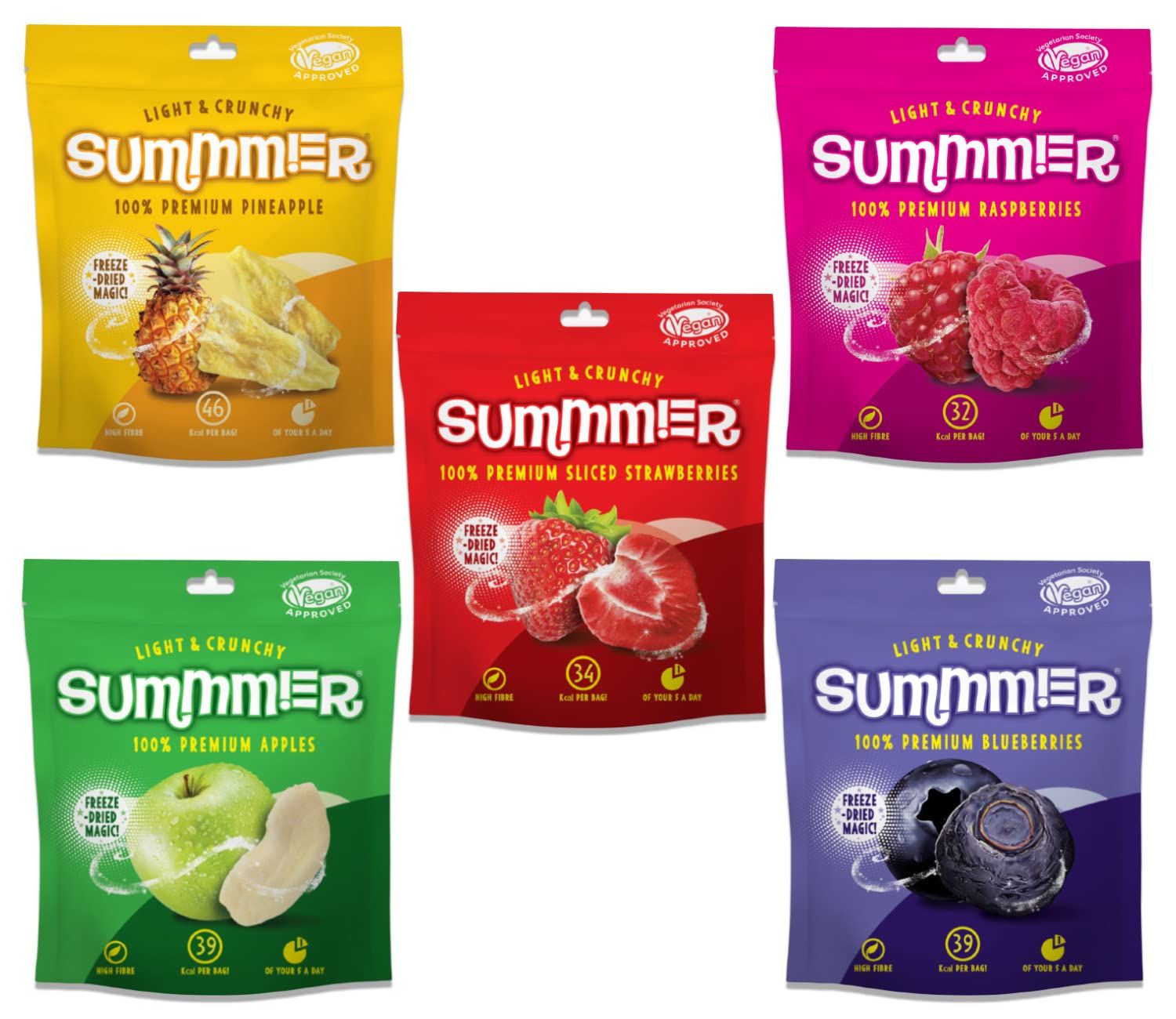Summmer Freeze Dried Fruit Mix - 5 Pack - Strawberries, Raspberries, Pineapples, Blueberries &amp; Apples - No Added Sugar, 100% Natural Snack For Kids &amp; Adults (57g.)