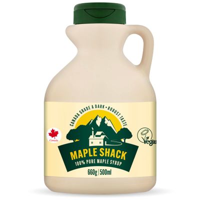 Maple Shack 100% Pure Canadian Maple Syrup 500ml - 660g Grade A, Dark Maple Syrup with Caramel Taste - Ideal for Pancakes, Waffles and Baking