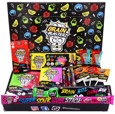 Brain Blasterz Sour Sweet Gift Box - Sour Sweets Collection, 14 Pcs Sour Candy Sweet Box, Sweet Hamper, Vegan &amp; Halal Sweets, Gift Idea for Easter, Halloween, Birthdays &amp; Christmas for Adults &amp; Kids
