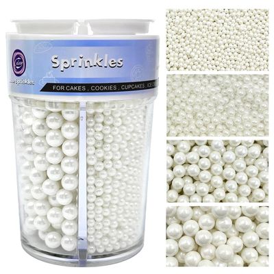 White Pearl Sprinkles for Cake Decorations 130g Mother Of Pearl Sugar Cake Sprinkles 4 Sizes for Cake Cupcake Cookie Baking Donuts Ice Cream Toppings - Weddings, Birthday & Parties