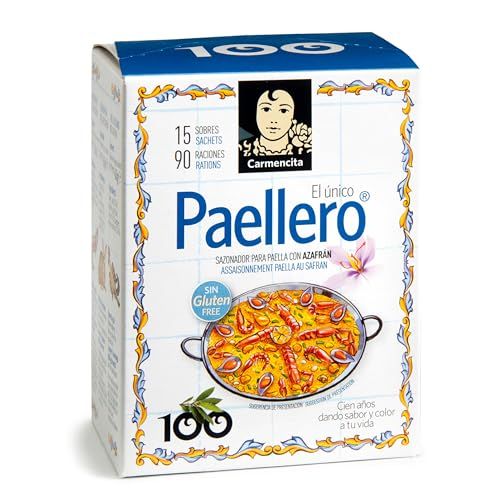 Carmencita Paella Seasoning Mix - Traditional Spanish Rice Spices Blend for Paella &amp; Rice Dishes, A Blend of Saffron, Garlic, Paprika, Pepper, Salt, and Cloves - 15 Sachets, 90 Servings