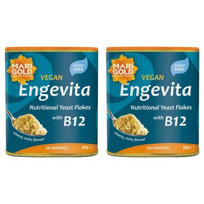 Marigold Vegan Engevita Nutritional Yeast Flakes with Vitamin B12 100g (Pack of 2)