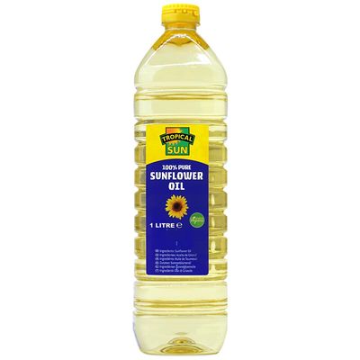 Tropical Sun Sunflower Oil 1L (Pack of 1), 100% Pure Sunflower Cooking Oil for Frying, Baking &amp; Roasting, Neutral Taste Edible Oil for Everyday Kitchen Use, Single Bottle Pack