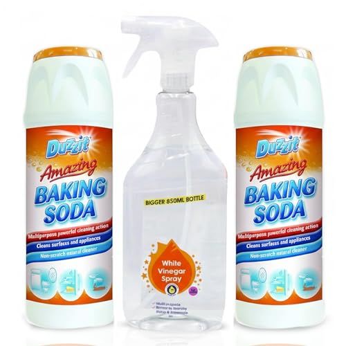 Baking Soda &amp; White Vinegar Bundle - 2 × 500g Bicarbonate of Soda &amp; 850ml Vinegar Multi-Purpose Cleaner - Household Cleaning, Laundry Freshener, Limescale Helper &amp; Deodoriser
