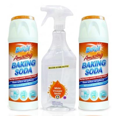 Baking Soda & White Vinegar Bundle - 2 × 500g Bicarbonate of Soda & 850ml Vinegar Multi-Purpose Cleaner - Household Cleaning, Laundry Freshener, Limescale Helper & Deodoriser