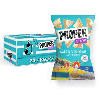 Proper PROPERCHIPS Lentil Crisps Vegan Gluten Free Snack Packs 24 x 20g, Salt and Vinegar, 480 gram