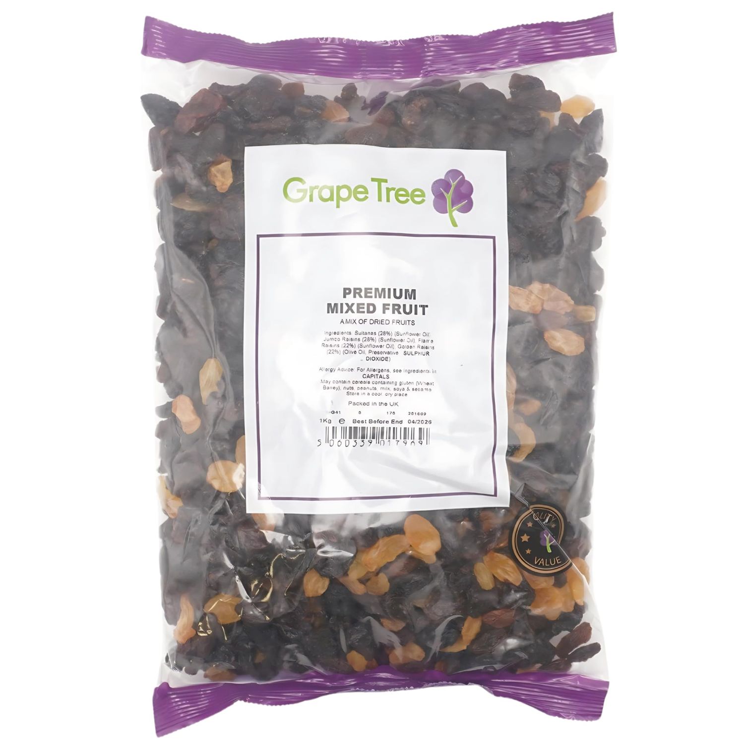 Grape Tree Premium Mixed Fruit 1kg. A Mix of Raisins and Sultanas Perfect for Baking, Adding to Trail Mix, Yogurt, Cereal, Granola and Muesli. Raisins &amp; Sultanas for Baking. Dried Fruit Mix